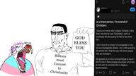 bloodshot_eyes christian_identity christianity crooked_teeth crying dinosaur hanging holding_sign open_mouth purple_hair ratheism red_eyes reddit stubble subvariant:perceptive_chud suicide tear tranny transgender_flag variant:chudjak variant:dinosaurjak // 1920x1080 // 296.4KB