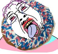 bloodshot_eyes crying donut flag:transgender_pride_flag irl open_mouth rope soyjak suicide tongue variant:bernd // 768x719 // 251.9KB