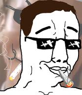 american_psycho blunt brown_hair closed_mouth glasses hair patrick_bateman smile smoke smug soyjak sunglasses variant:chudjak // 640x734 // 156.2KB