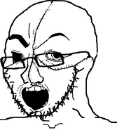 artist:tqqt body_horror broken_glasses open_mouth series:fusionjaks stitches variant:chudjak variant:cobson variant:feraljak variant:markiplier_soyjak variant:soyak wrinkles // 644x740 // 17.9KB