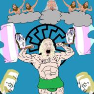 1488 beard blond blond_beard cloud crying deity glasses god hakenkreuz heathenry indo_european jimmy_davis multiple_soyjaks muscles paganism religion rope sonnenrad soyjak stubble swastika tongue tongue_out tranny trend:aryan variant:chudjak variant:cobson variant:jimmy_davis white_eyes woden yellow_hair // 1000x1000 // 1.2MB