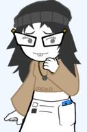 clothes female glasses hair hand homestuck looking_to_the_right nintendo nintendo_switch no_nose smile soyjak soylent_(cacao) style_emulation variant:soytan video_game // 621x940 // 13.9KB