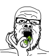 eating glasses hand herb holding_object open_mouth oregano plant soyjak stubble variant:a24_slowburn_soyjak // 454x520 // 29.1KB