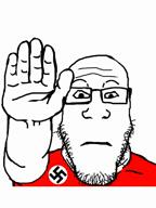 ^_^ ack arm bloodshot_eyes blush closed_mouth clothes crying death glasses hair hanging lipstick looking_at_you looking_up makeup meta:tagme_(song_name) music mustache nazism neutral noose purple_hair red_shirt rope smeared_lipstick smile smv song:unknown soyjak straight-arm_salute stubble subvariant:neutralplier suicide swastika tongue tranny variant:bernd variant:markiplier_soyjak white_background yellow_teeth // 480x640, 9.2s // 967.9KB