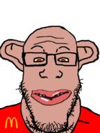 amerimutt brown_eyes brown_skin clothes ear fat glasses half_open_mouth mcdonalds soyjak stubble variant:markiplier_soyjak // 600x800 // 122.3KB