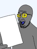 admin arm body glasses holding_object looking_at_you meta:tagme open_mouth paper soot soyjak soyjak_party stubble tongue transparent_background variant:paperjak // 640x853 // 20.9KB