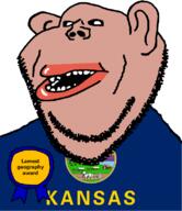 amerimutt award black_sclera brown_skin buffalo clothes cow ear farm flag flag:kansas geography horse kansas lips mountain mutt open_mouth plow river soyjak state stubble subvariant:impish_amerimutt text united_states variant:impish_soyak_ears // 685x793 // 70.9KB