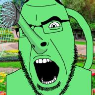 flower garden glasses green_skin landscape open_mouth plant series:objakt stubble variant:cobson water watering_can // 721x720 // 408.1KB