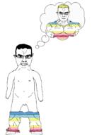 2soyjaks buff chad clothes flag full_body hair map_(pedophile) pedophile penis small_penis subvariant:chudjak_front subvariant:muscular_chud thought_bubble variant:chudjak vein yellow_hair // 1777x2633 // 275.4KB