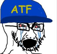 angry atf bloodshot_eyes bureau_of_alcohol_tobacco_firearms_and_explosives cap clothes crying glasses hat open_mouth soyjak stubble variant:cryboy_soyjak // 1080x1012 // 220.5KB