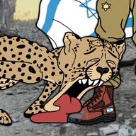 boot cheetah closed_eyes fur israel israeli_flag licking meta:leaky meta:nas nas not_a_fucking_soyjak sharp_teeth soldier star_of_david tongue variant:floorlicker // 1080x1080 // 531.4KB