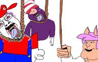2soyjaks ack animal_ears bloodshot_eyes blue_eyes cat_ear crying hair hang holding_object holding_rope kitsune_tails looking_to_the_left looking_up lynching mario murder mustache nintendo noose open_mouth overalls pink_hair purple_hair purple_skin rope soyjak stubble subvariant:mexiaryan tongue tongue_out tranny variant:bernd video_game vivian_(paper_mario) white_background white_skin yellow_teeth yuzu_(kitsune_tails) // 1900x1200 // 401.0KB