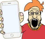 arm clothes faggot glasses hair hand holding_object holding_phone ls_mark nigger open_mouth orange_hair phone pun soyjak stubble template tranny tshirt variant:markiplier_soyjak youtube youtuber // 2160x1884 // 612.1KB