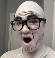 clothes cosplay halloween internet_is_leaking irl open_mouth soyjak stubble variant:feraljak variant:gapejak // 2200x2295 // 1.1MB