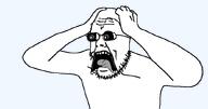 arms_up avgn glasses low_effort merge open_mouth shocked soyjak stubble subvariant:doctos variant:NasalIrrigation // 843x442 // 26.7KB