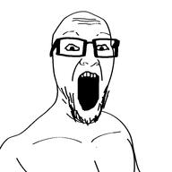 bald glasses naked open_mouth soyjak stubble variant:gimper white_background white_skin wrinkles // 768x768 // 13.7KB