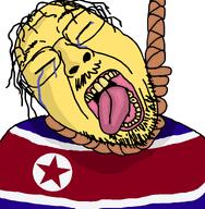 aliased asian buck_teeth crying flag:north_korea glasses gook gookroach hair hanged hanging korean north_korea rope slant_eyes stubble sweat_stain tongue variant:bernd yellow_skin yellow_teeth // 768x786 // 41.0KB