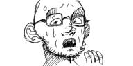 ear glasses hand oekaki open_mouth scared soyjak stubble sweating variant:unknown // 500x250 // 28.6KB