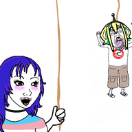 amano_pikamee animated anime chud ext=gif full_body glasses hair hand hanging happy mustache nazism open_mouth rope smile suicide swastika tongue tranny trans_rights variant:bernd variant:wojak voms vtuber wojak // 763x555 // 104.9KB