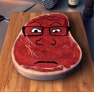 beard charlie_the_steak glasses meat merge raw steak table variant:markiplier_soyjak variant:meatjak wood // 768x753 // 832.2KB