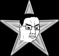 angry barnstar closed_mouth glasses hair soyjak star variant:chudjak wikipedia // 2000x1900 // 615.4KB