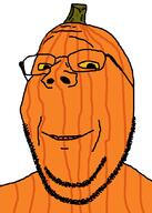 food glasses halloween inhuman jack_o_lantern orange_skin pumpkin smile soyjak stubble subvariant:wholesome_soyjak variant:gapejak // 605x845 // 46.9KB