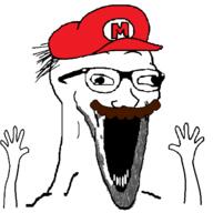 arm cap clothes glasses hand hands_up hat mario mustache nintendo open_mouth soyjak stubble subvariant:wewjak variant:soyak video_game // 640x640 // 19.1KB