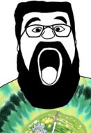 beard clothes glasses hair meta:ai_generated open_mouth rick_and_morty soyjak tongue tshirt variant:dustin // 256x374 // 73.8KB