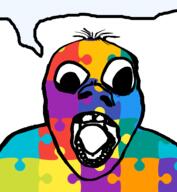 autism baby colorful deformed no_eyebrows open_mouth puzzle soyjak speech_bubble_empty subvariant:bartolomeo tongue variant:bernd yellow_teeth // 1200x1300 // 289.5KB