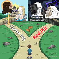 baby christpilled cross crying english_text fat glasses jesus mask meta:not_oc nas:gigachad nas:wojak nas:yes_chad redpill series:its_based_and_christpilled stubble subnas:tradwife text variant:soyak which_way // 1080x1080 // 1.7MB