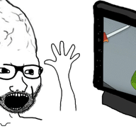 animated arm big_brain brain excited glasses hand hands_up open_mouth pickle pickle_rick rick_and_morty screen shaking soyjak stubble variant:excited_soyjak // 680x315 // 203.1KB