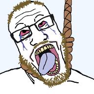 ack bloodshot_eyes brown_hair brown_stubble coomer crying eye_bags gooner hanging meta:leaky moustache rope rotten_teeth series:coomers_&_gooners template tongue variant:markiplier_soyjak white_skin // 1200x1200 // 54.1KB