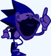 arm black_sclera blue_hair blue_stubble closed_mouth clothes creepy ear full_body hand no_pupils pointing sega sega_cd sega_genesis smile sonic_cd sonic_the_hedgehog stubble variant:impish_soyak_ears video_game // 470x509 // 102.9KB