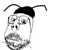 ant antenna beard bug bug_hat clothes deformed glasses hat open_mouth soyjak stubble subvariant:scholar variant:gapejak // 500x433 // 101.5KB