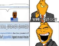 assad brown_skin clothes flag:greece garf_(user) garfield greece isis laughing meta:namefags sloptranwnbag_(namefag) soul_breaker_(user) subvariant:impish_meowjak suit variant:a24_slowburn_soyjak variant:cobson who_must_go // 1024x796 // 385.8KB