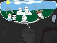 baby braces chud_troon_alliance closed_mouth clothes computer crying friendship frown glasses hat military_cap monitor multiple_soyjaks necktie no_more_brother_wars playground sad smile soyjak_party stubble subvariant:chudjak_front subvariant:wholesome_soyjak text thumbs_up uniform variant:bernd variant:chudjak variant:cobson variant:feraljak variant:gapejak variant:kuzjak yellow_hair // 1000x750 // 190.2KB