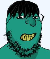 artist:emerald ascence_(user) dark_hair glasses green_skin looking_at_you meta:namefags smile squidward stubble subvariant:shrimpish teeth_showing transparent_background trevor(user) variant:gapejak yellow_teeth // 600x712 // 44.3KB