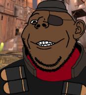 black_skin bomb clothes demoman_(tf2) eyepatch hat looking_at_you nigger smile stubble subvariant:gapealien team_fortress_2 variant:gapejak // 1200x1325 // 1.2MB