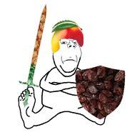 angry closed_mouth mango pineapple raisin shield sitting subvariant:wholesome_soyjak sword variant:gapejak // 512x512 // 134.0KB