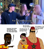 black_skin brown_skin clothes crying cuck cuckistador flag:morocco flag:spain girl hat interview irl jews moor moorish morocco pointing seething spain spaincucks spanish_women subvariant:chudjak_seething tear text tiktok variant:chudjak video // 1080x1214, 112.5s // 46.4MB