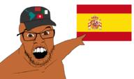 algeria angry animated bloodshot_eyes brown_eyes brown_skin clothes country flag flag:algeria flag:morocco flag:spain flag:tunisia fume glasses hat latin_america morocco mustache open_mouth pointing south_america soyjak spain stubble tunisia variant:feraljak // 840x498 // 257.0KB