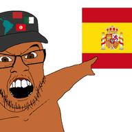 algeria angry animated bloodshot_eyes brown_eyes brown_skin clothes country flag flag:algeria flag:morocco flag:spain flag:tunisia fume glasses hat latin_america morocco mustache open_mouth pointing south_america soyjak spain stubble tunisia variant:feraljak // 840x498 // 257.0KB