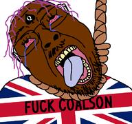 bbc black_skin clothes coal country flag glasses hanging mustache open_mouth purple_hair queen_of_spades rope soyjak stubble suicide tattoo text tongue tranny united_kingdom variant:bernd variant:cobson yellow_teeth // 768x719 // 67.0KB