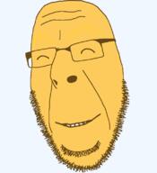 closed_eyes closed_mouth emoticon glasses grin happy series:soymoji smile soyjak stubble variant:cobson yellow yellow_skin // 721x789 // 38.9KB