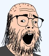 buck_teeth clothes cross_eyed cyrax glasses goatee hair lolcow open_mouth scabs soyjak stubble transparent_background tshirt variant:buckteeth_soyjak // 400x453 // 12.7KB