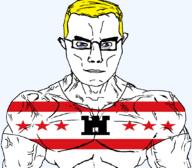 arm blue_eyes buff building castle closed_mouth clothes drenthe flag flag:drenthe glasses hair netherlands soyjak star_(symbol) subvariant:chudjak_front subvariant:muscular_chud transparent transparent_background tshirt variant:chudjak vein yellow_hair // 1059x929 // 53.0KB