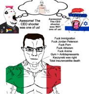 anarchism antifa arm black_lives_matter blood brown_eyes brown_hair chud clothes communism ear flag:gay_pride_flag flag:israel flag:italy flag:lgbt_pride_flag hand hat i_heart_nigger i_love israel italy lgbt lips luigi_mangione maga make_america_great_again monkey necktie open_mouth pentagram pointing punk queen_of_spades red_eyes satanism soyjak spade speech_bubble subvariant:muscular_chud text transgender_flag variant:chudjak variant:monkeyjak variant:shirtjak wordswordswords yellow_teeth // 1280x1353 // 531.9KB