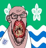 angry animal british cumberland distorted ear england flag flag:cumberland flower glasses hair irl lion open_mouth plant rotten_teeth soyjak stubble teeth united_kingdom variant:feraljak white_skin yellow_teeth you_were_one_i_ker // 1048x1081 // 396.6KB