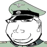 clothes collar_tabs ear epaulettes eyelids glasses hat hat_ornament military military_cap military_uniform nazism reichsadler skull_hat_ornament small_eyes smile soyjak stubble subvariant:massjak subvariant:wholesome_soyjak swastika totenkopf variant:gapejak // 600x600 // 18.3KB