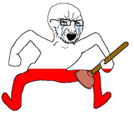 angry animated arm bloodshot_eyes crying flag flag:poland full_body glasses hand holding_object holding_plunger leg monkey_dance open_mouth plunger poland soyjak stubble variant:soyak // 570x537 // 65.9KB